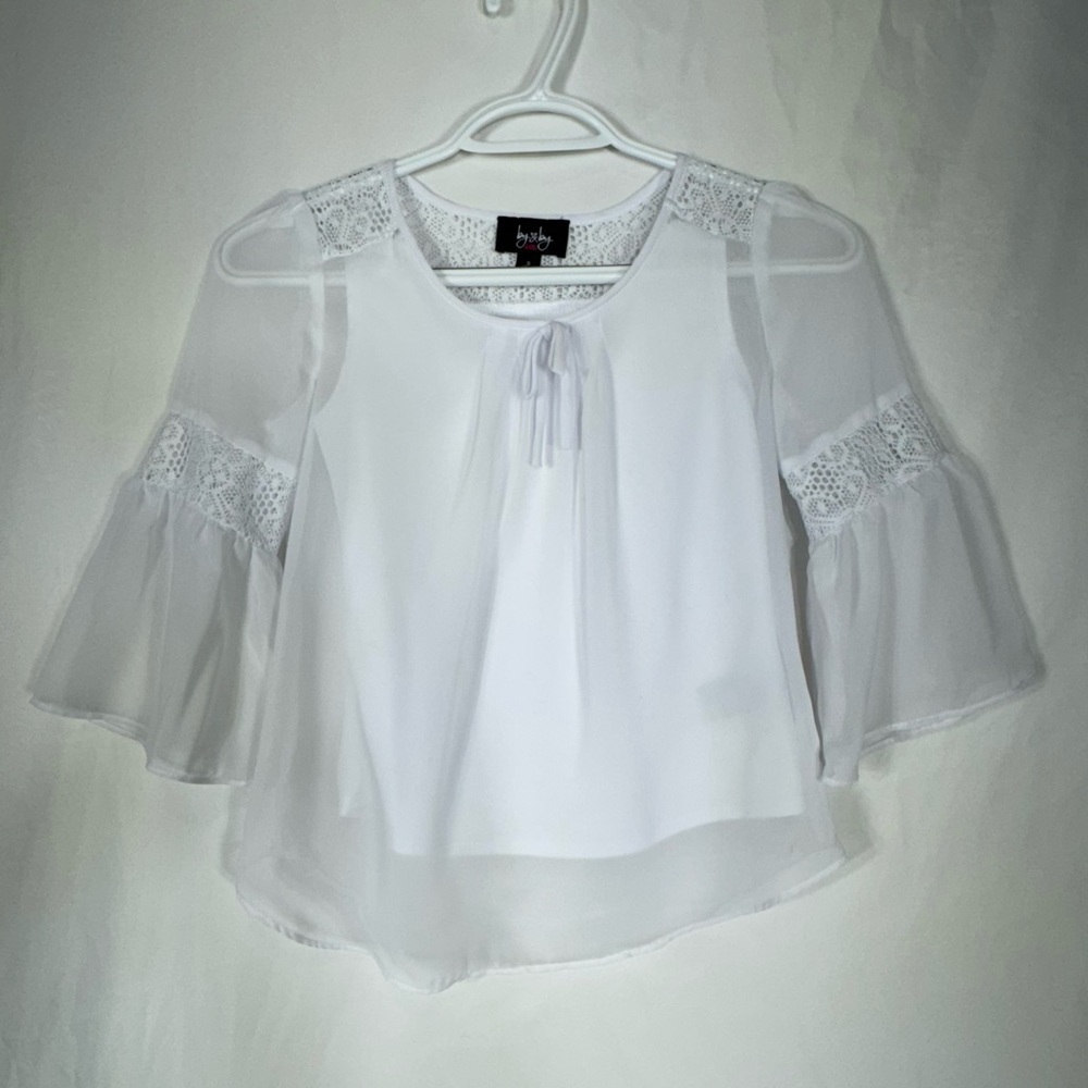 By&by Girl White Bell Sleeve Chiffon Layered Blouse